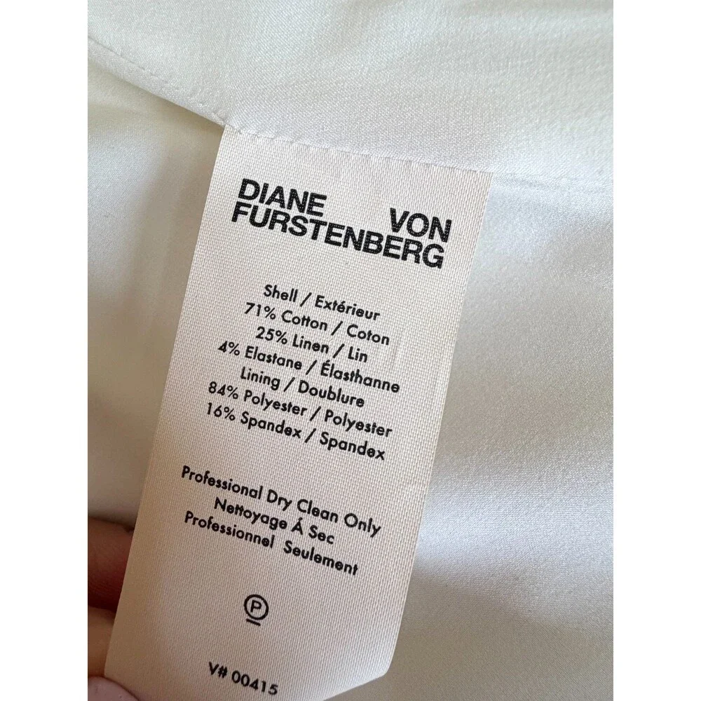 NWT Diane von Furstenberg Ivory Zip Front A-Line Midi Skirt Linen Cotton Sz 6